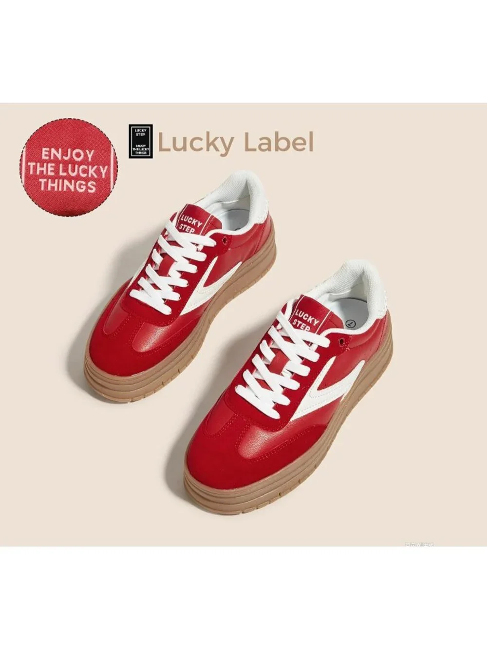 🆕Women's Red White Platform Sneakers Gum Thick Sole Tennis Walking Shoes
